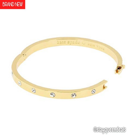 Hinged Bangle Bracelet with Cubic Zirconia, Stackable Gold Plated Metal - Picture 3 of 4